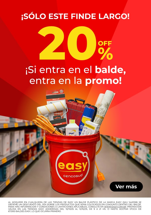¡SÓLO ESTE FINDE LARGO! 20% OFF % ¡Si entra en el balde, entra en la promo! easy cencosud